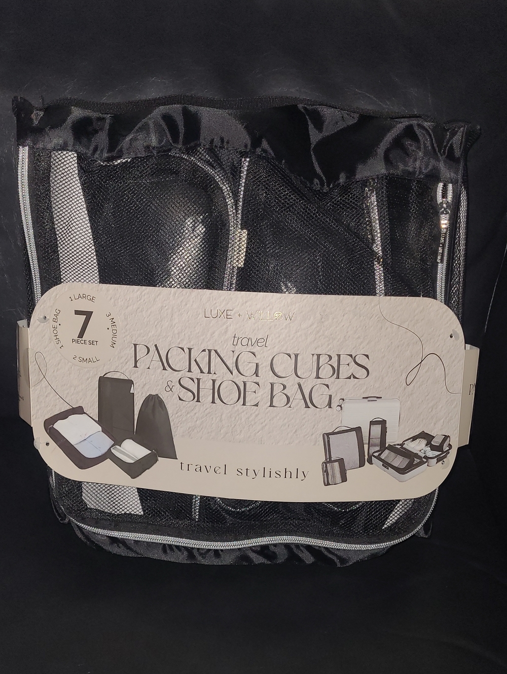 Luxe + Willow Travel Packing Cubes & Shoe Bag — Black